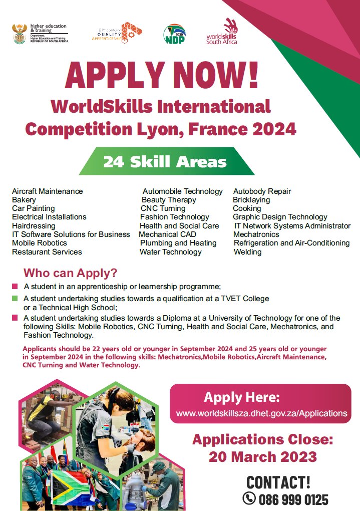 The WorldSkills Competition is a global event that showcases how important skills are in achieving economic growth.  Registration for the 47th WorldSkills Competition in Lyon, France from 10 - 15 September 2024 has opened
#WorldSkills2024 #Lyon #skills #energy #water #dhet