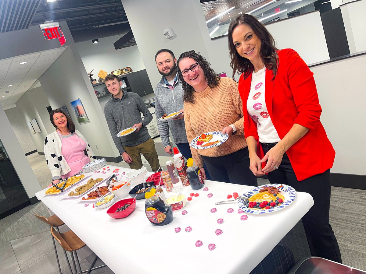 BuildHCI's tweet photo. Our annual Waffle Bar on Valentine's Day was a sweet success! Thank you to our amazing team for making it a heartwarming and delicious event. #WaffleBar #ValentinesDay #WorkPerks #BuildHCI #Hausmann https://t.co/nXip4yionD