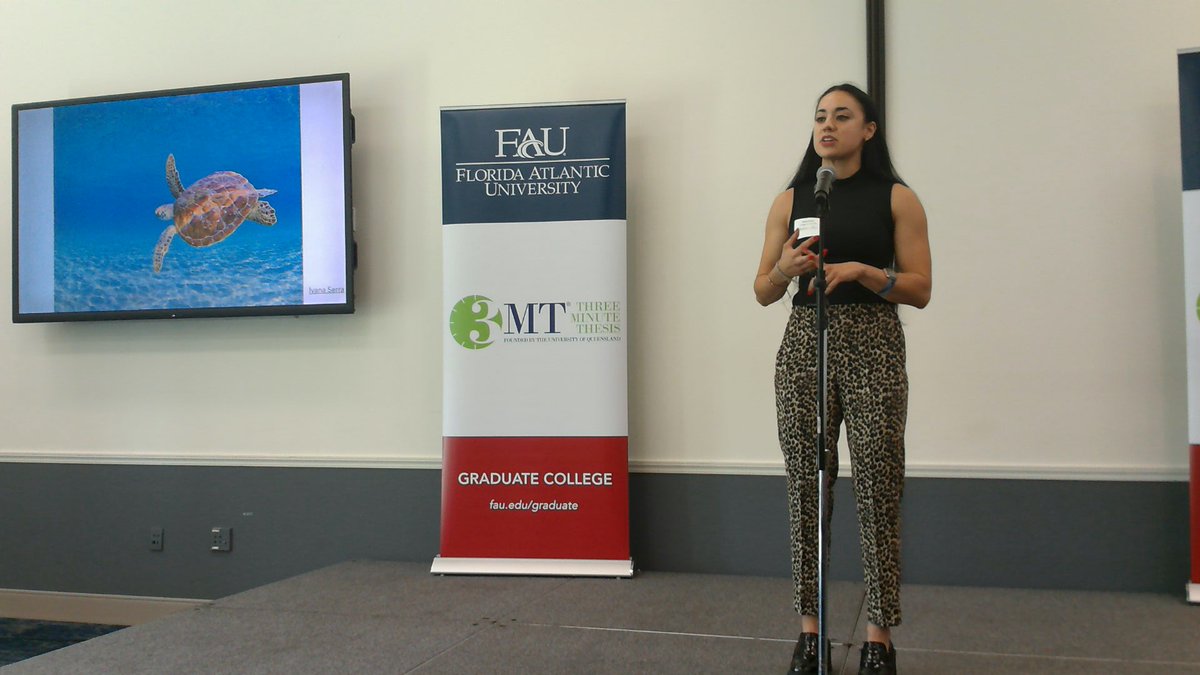 Ivana Serra, graduate student from @FAUScience presenting “Turtle life in and with a boney shield -- where biomechanics meets behavior” #FAU3MT #3MT #ThreeMinuteThesis #Science #FAUGradCollege #research #scholarship