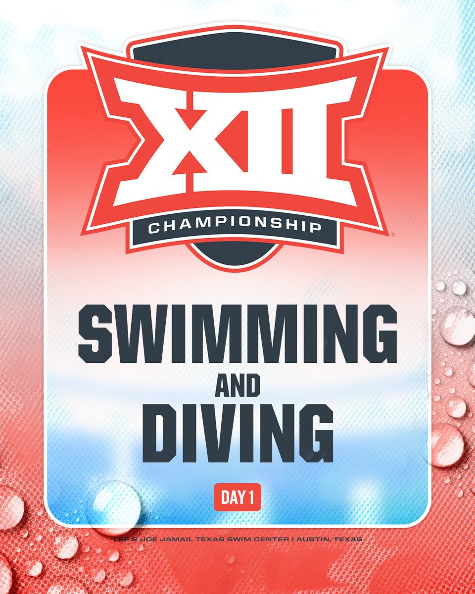 Big12Conference's tweet photo. The 2023 Big 12 Swimming and Diving Championship begins today! #Big12SD 🏆🏊

⏰ Prelims: 11 AM CT | Finals: 5 PM CT
📺 Big 12 Now on ESPN+
🖥️ https://t.co/ZmXQiZidtX https://t.co/yz61OiDXq2