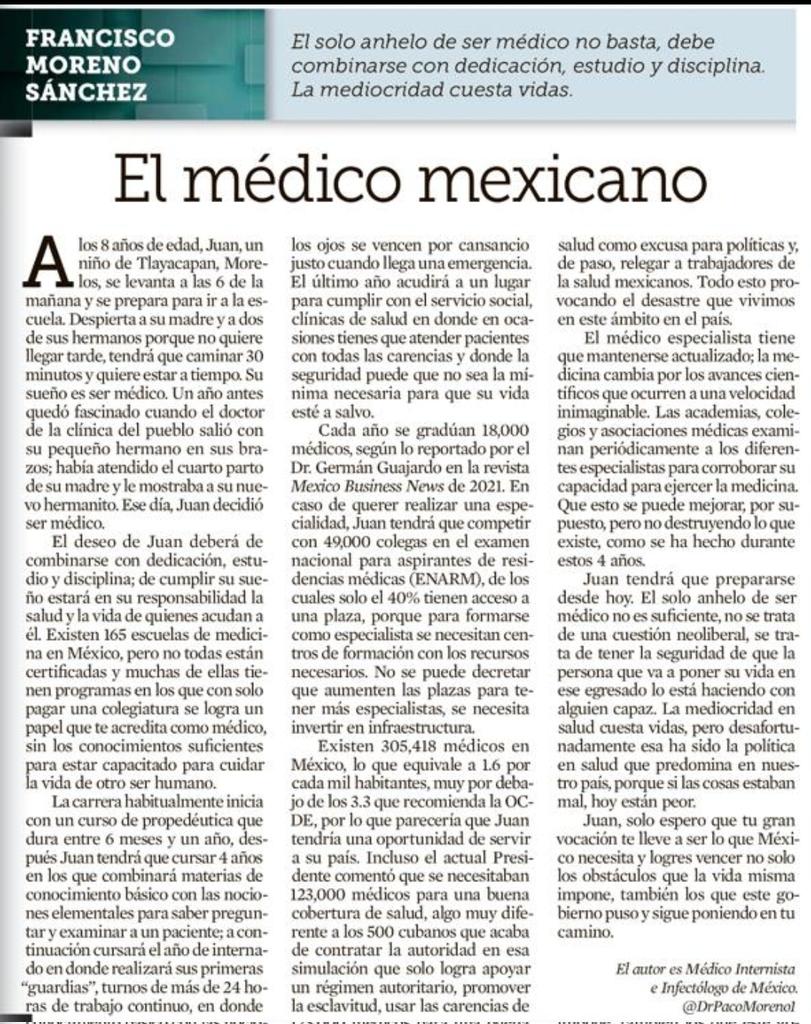 DrPacoMoreno1's tweet image. El médico mexicano ha sido ignorado, relegado y despreciado por el actual gobierno.
Mi opinión en @reforma