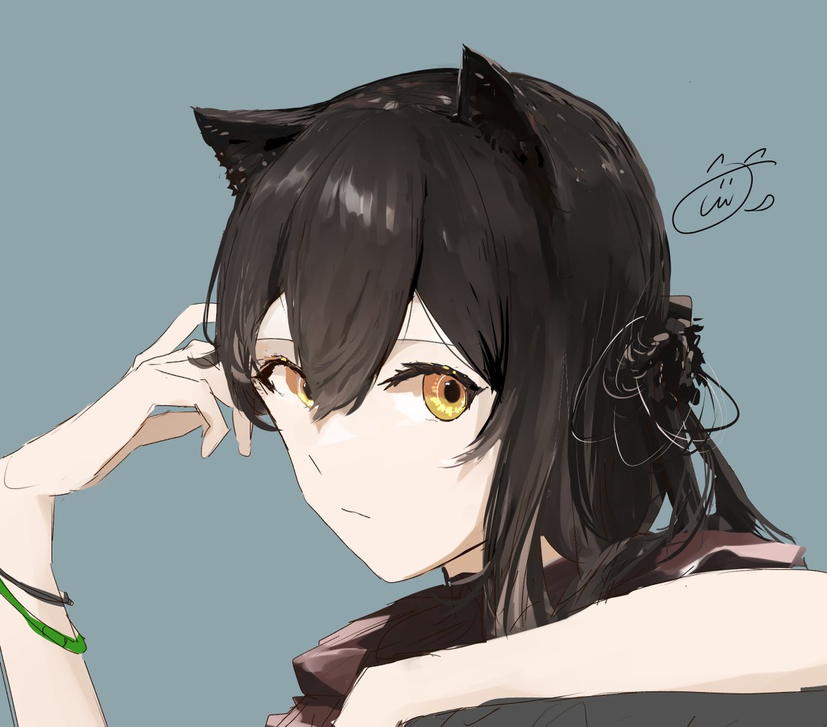1girl solo animal ears simple background looking at viewer yellow eyes signature  illustration images