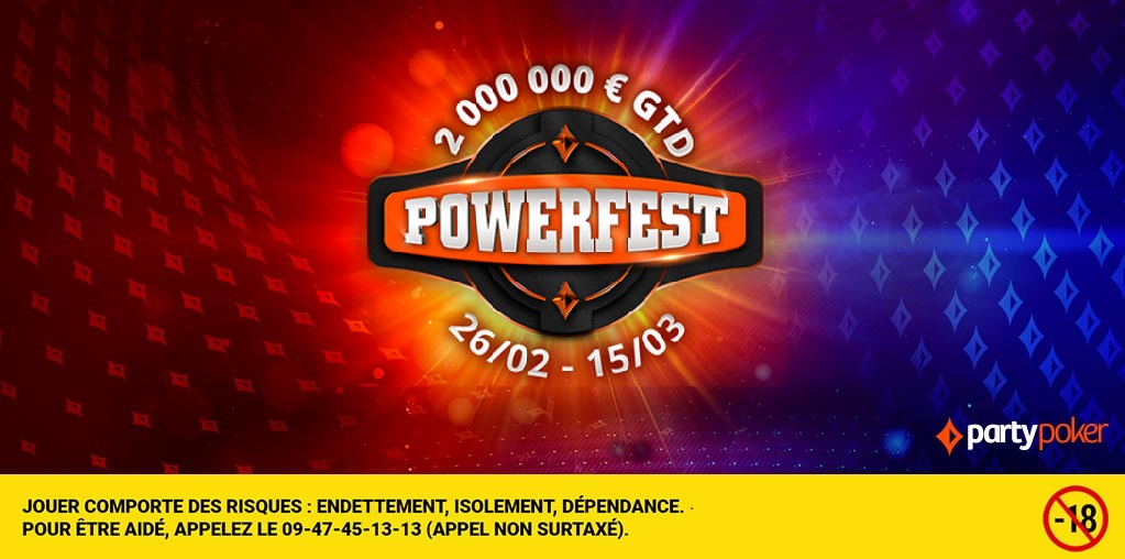 FRpartypoker's tweet photo. 😍#POWERFEST revient du 26/02 au 15/03 
📅18 jours de grand poker, nouveaux formats
🤑Reload, Mystery Wheel, Leaderboards, et +
➡️https://t.co/KnvT9hzFzz
🔞Jeu Responsable
Love Poker #joinparty https://t.co/VBH4Foyf00