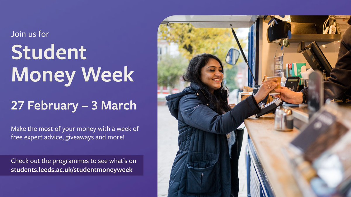 UoLStudents's tweet photo. Next week is #StudentMoneyWeek and we have lots of exciting events and giveaways to help you make the most of your money 💷
Take a look at what is on👇 https://t.co/W6w7gvHYPw