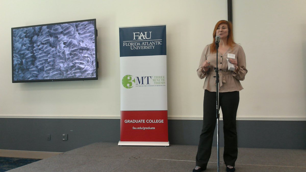 Madeleine Hagood, graduate student from @FAUScience presenting 'Can't believe it's not shark skin?” #FAU3MT #3MT #ThreeMinuteThesis #Science #FAUGradCollege #research #scholarship