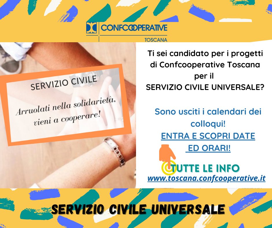 Confcooperative Toscana (@toscanaconfcoop) on Twitter photo Sono usciti i calendari dei colloqui per i progetti del Servizio Civile Universale-->SCOPRI DATE ED ORARI nel sito di <a href="/ToscanaConfcoop/">Confcooperative Toscana</a>
#serviziocivileuniversale #toscana #colloqui #progetti
<a href="/ForumSCN/">Forum ServizioCivile</a> Sono usciti i calendari dei colloqui per i progetti del Servizio Civile Universale-->SCOPRI DATE ED ORARI nel sito di <a href="/ToscanaConfcoop/">Confcooperative Toscana</a>
#serviziocivileuniversale #toscana #colloqui #progetti
<a href="/ForumSCN/">Forum ServizioCivile</a>