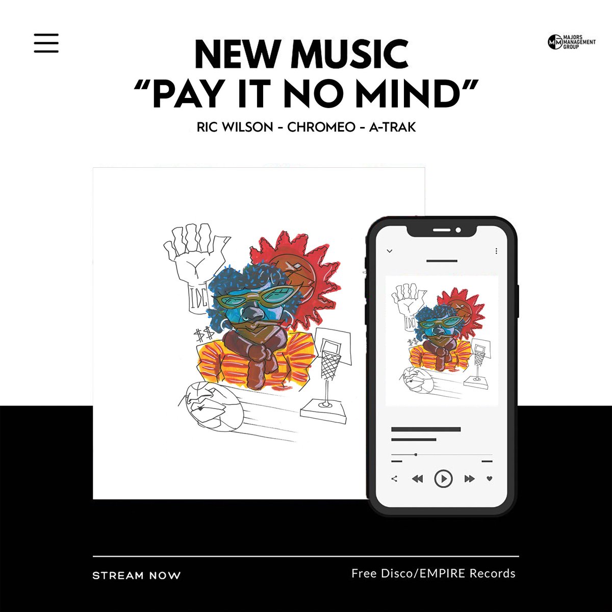 MajorsMGMTGroup's tweet photo. Join The Movement 🪩🕺

@RicWilson drops his newest single #PayItNoMind w/ @Chromeo &amp; @atrak produced alongside Pomo

Its Time To Dance &amp; Stream This New Track 
https://t.co/sjtCVIHQl9

#RicWilson #Chromeo #Atrak #PayItNoMind #FreeDisco #EMPIRE #MajorsMGMT https://t.co/qktYsBKLd6