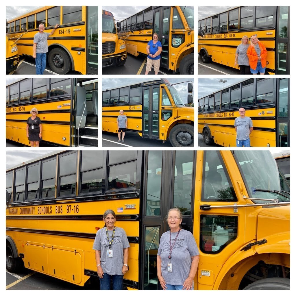 wcs_harrison's tweet photo. Today, on National School Bus Driver Appreciation Day, we want to take a moment to thank our drivers for all of their hard work. We are grateful for you today and EVERY day!  

Here are some of the drivers that we are thankful for!  #WCSmission #TogetherWeAreWARSAW https://t.co/KgZxlS5xLU
