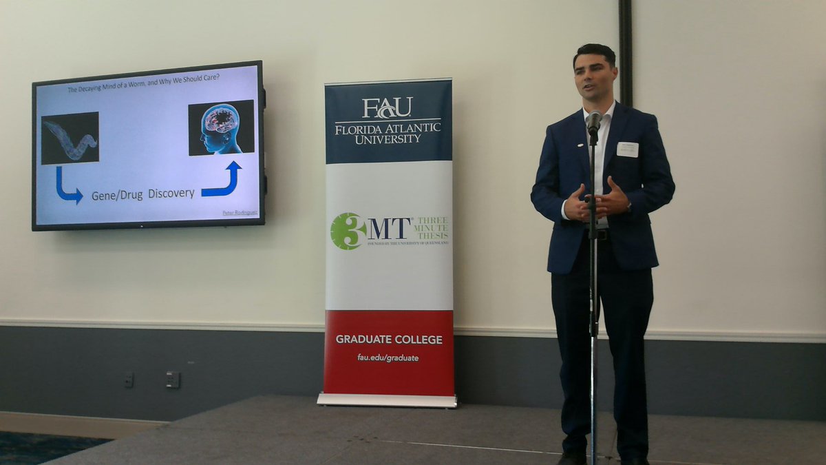 Peter Rodriguez, graduate student from @FAUScience presenting “The Decaying Mind of a Worm, and Why We Should Care.” #FAU3MT #3MT #ThreeMinuteThesis #Science #FAUGradCollege #research #scholarship