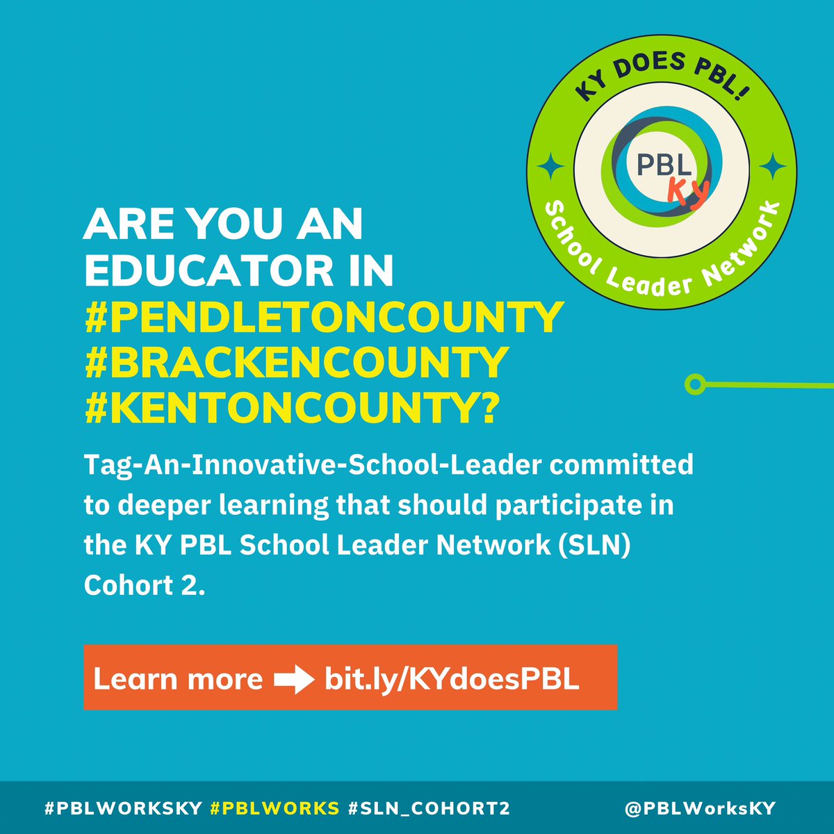 PBLWorksKY's tweet photo. Are you an educator in #NorthernKY? Tag-an-innovative-School-Leader that must join the KY Project Based Learning School Leader Network!
In SIX days we are launching a network in Cold Spring, KY. ๐https://t.co/JsTY7DSqPj
#SLN #BooneCounty #BrackenCounty #PendletonCounty https://t.co/OwySWzlOhx