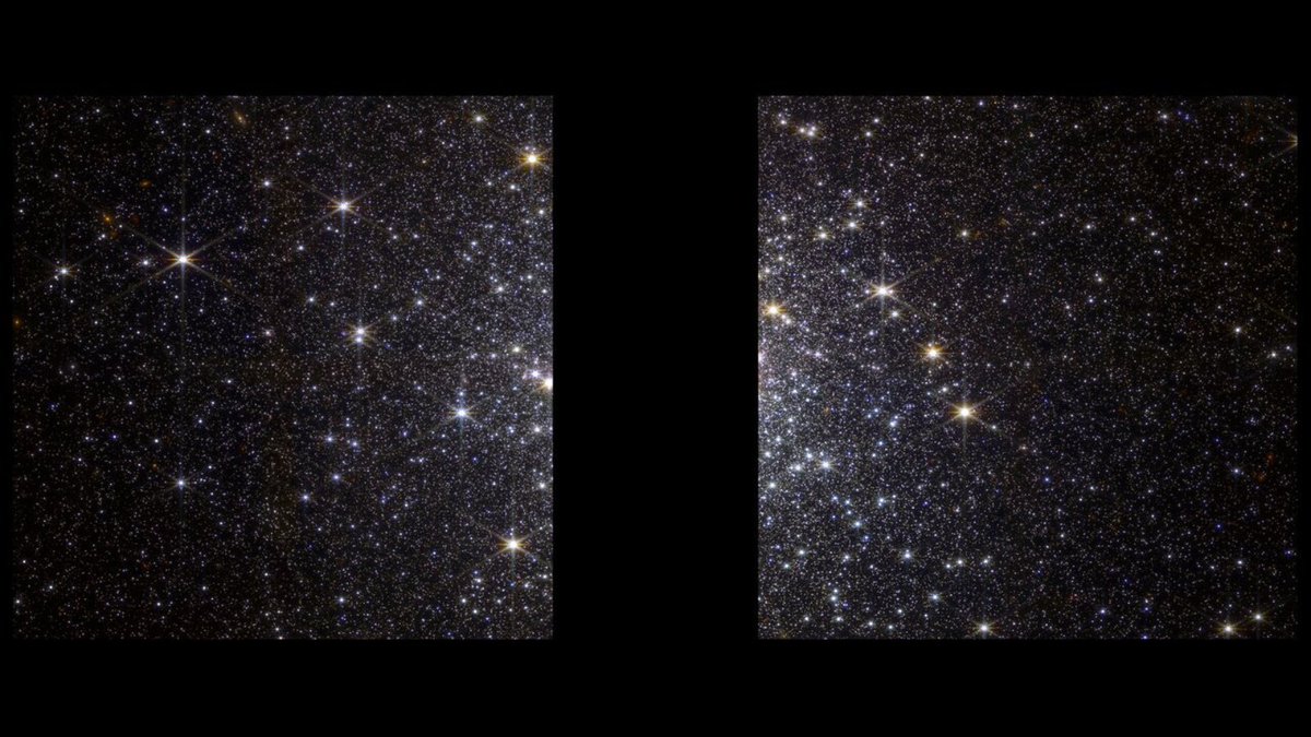 ESA_Webb's tweet photo. 🆕 Webb observes a globular cluster sparkling with separate stars! 🤩 Before we get into that though, what is that black rectangular 😱 in the middle, you all must be wondering. It's not a glitch, but a trick astronomers use 👀 Read on to learn more 🧵👇 https://t.co/fcWrmn9NOO
