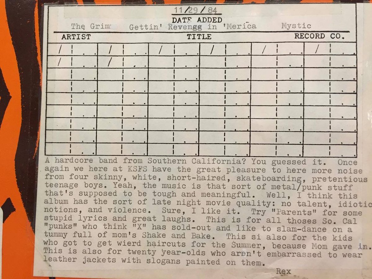 TheGrimBand's tweet photo. A record review from KSFS a college radio station at San Francisco State College back in the 80's. #thegrim #recordreview #punk #punkrock #punkrecord #KSFS https://t.co/ujjBQRjlDG