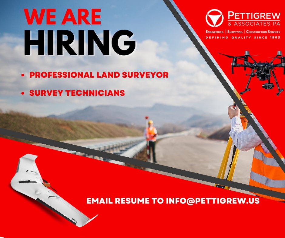 PettigrewAssoc's tweet photo. Attention Land Surveyors! Are you looking for a positive change? 
We can offer SO MUCH MORE than great pay, benefits, etc. Our culture is special. Our projects are diverse. Our people are fantastic. 
Email your resume to info@pettigrew.us today! https://t.co/jLkYN7WK4I