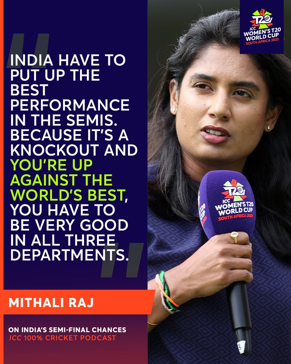 ICC's tweet photo. Mithali Raj wants India to step up in all departments in the knockout clash on Thursday 💪

#AUSvIND | #T20WorldCup | #TurnItUp https://t.co/f0BAoFoEUT