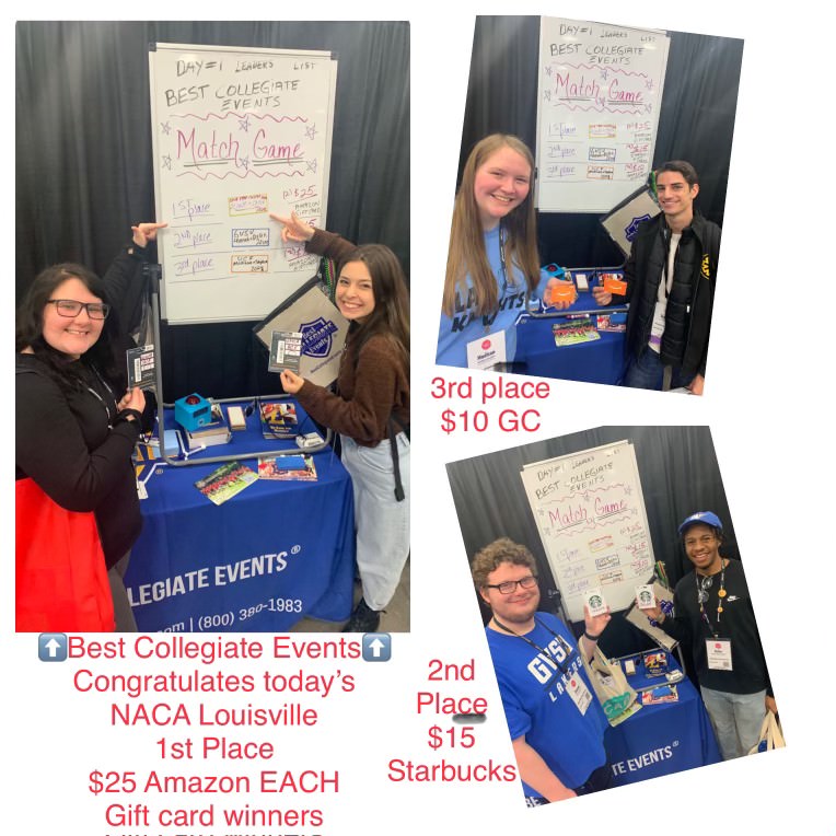 BestCollegiate's tweet image. Thanks to all the @THENACA members who came by our booth at #NACALive to meet us and play our #CardMatch challenge! We so enjoyed meeting you all, and congratulations to the Card Match winners!

Until the next time, NACA!

#NACALive #CampusActivities