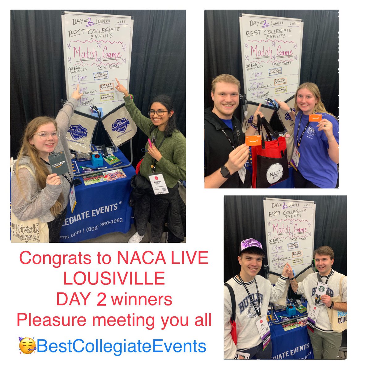 BestCollegiate's tweet image. Thanks to all the @THENACA members who came by our booth at #NACALive to meet us and play our #CardMatch challenge! We so enjoyed meeting you all, and congratulations to the Card Match winners!

Until the next time, NACA!

#NACALive #CampusActivities