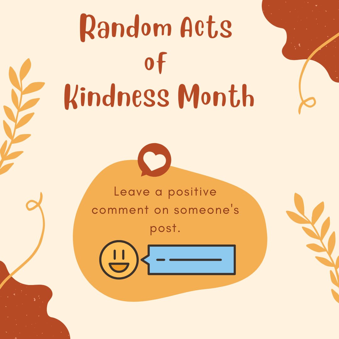 ABI_Bullying's tweet photo. Happy Random Acts of Kindness Month! Following the calendar, today we want to encourage you to comment positively on someone's post. Please be sure to share your Acts of Kindness and tag us @ABI_Bullying
#RandomActsofKindness #AntiBullyingInstitute #RandomActsofKindnessCalendar https://t.co/4M08jtvL5d