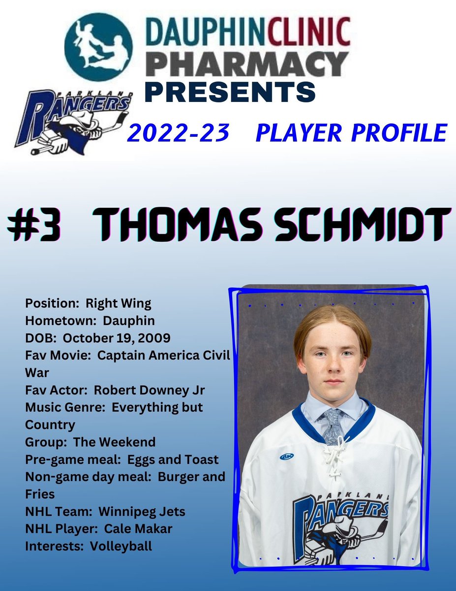 Dauphin Clinic Pharmacy introduces you to #3 Thomas Schmidt! #GoRangers