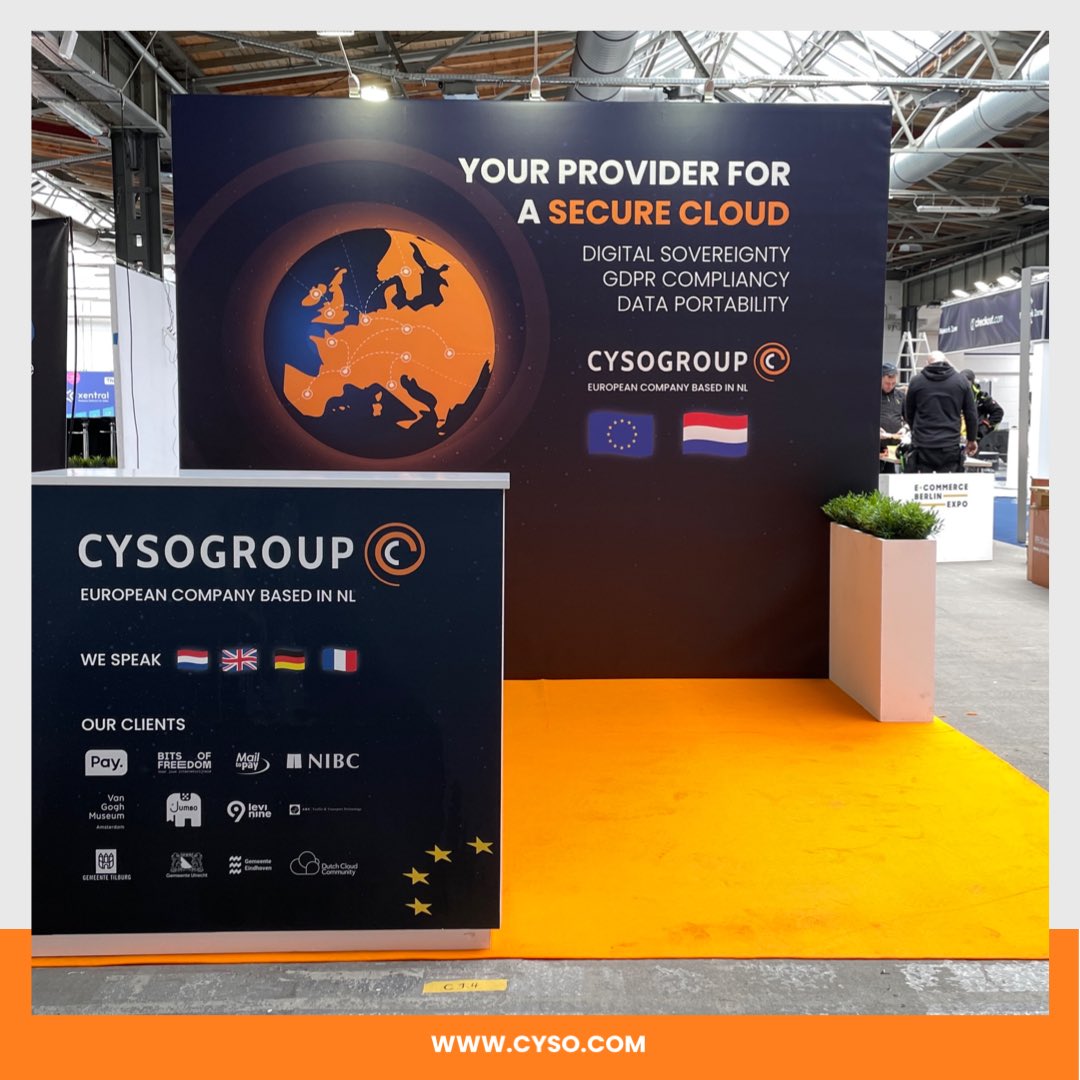 cyso's tweet photo. We arrived this afternoon en checked our stand at @ecommerceberlin first. Tomorrow we will tell the attendees all about our Secure EU Cloud, Managed Security services and 100% Delivery of transactional Email.
#cloud #security #ebe23 https://t.co/lcME2JlN5k