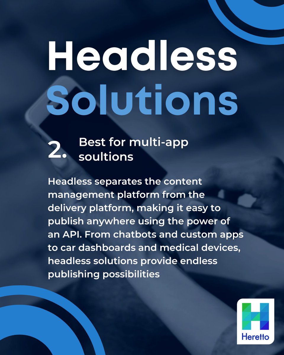 helloHeretto's tweet photo. Both traditional and headless solutions are valuable. Traditional solutions are helpful for businesses that want a more turnkey product and don't need to build their own front-end app. Headless solutions are helpful for developing a longer-term, multi-app solution. #headlessapi https://t.co/wG1oYc51rC