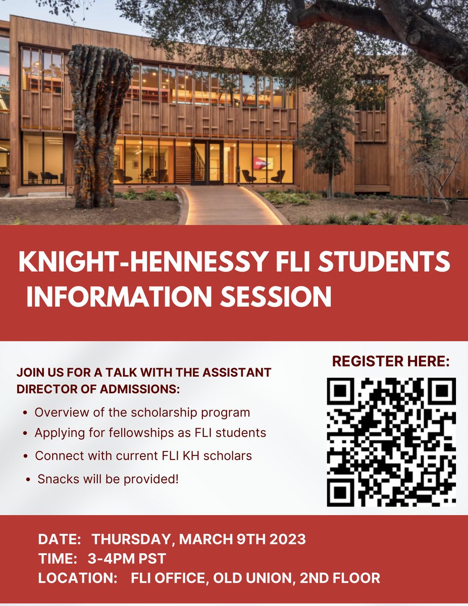 Calling all first-gen bay area undergrads--<a href="/ZahraFazal313/">Zahra Fazal</a> and I will be hosting a FLI-oriented info session on the <a href="/KnightHennessy/">KnightHennessy</a> Scholars Fellowship program. Come hear about our experience with the program and how to apply!  Register here: lnkd.in/ehFcyDqz