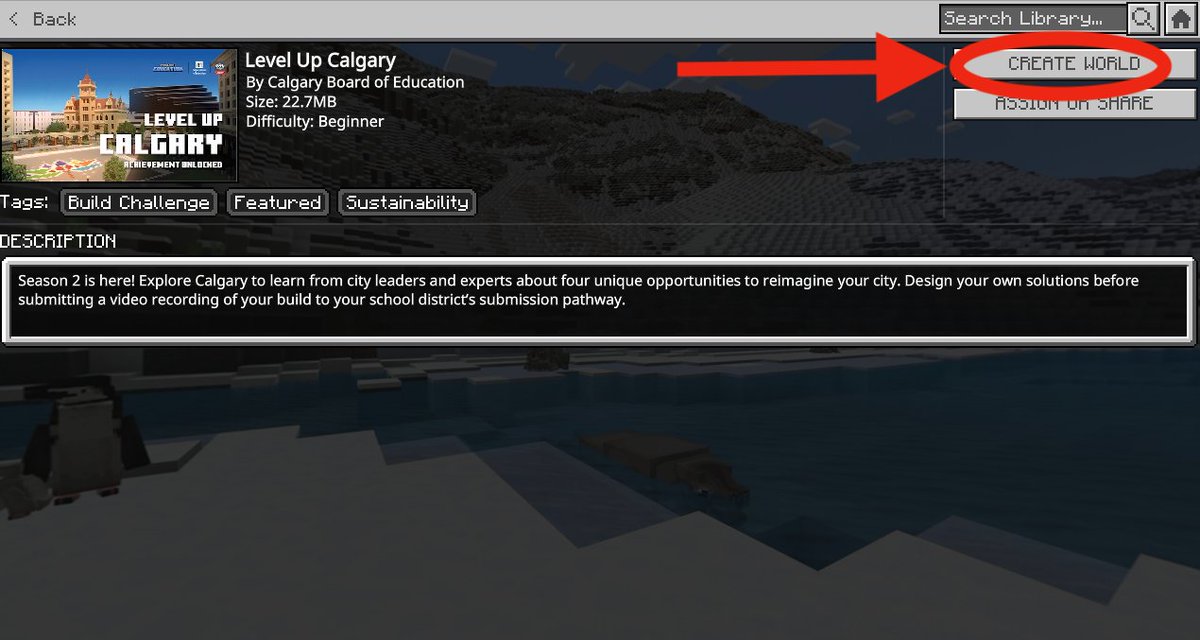 The #LevelUpCalgary Season 2 customized world is now available in the #MinecraftEdu Library! Select 'View Library' then type 'Calgary' in the Search Library bar in the top right. Click 'Level Up Calgary' then 'Create World' Enjoy! #WeAreCBE