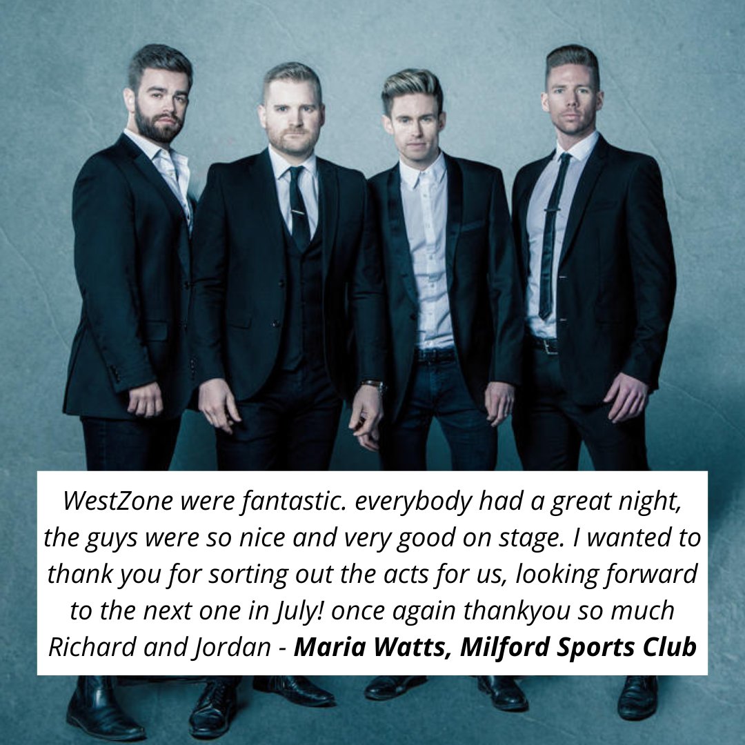 #TestimonialThursday a lovely testimonial from Maria at Milford Sports Club with some kind words for WestZone after their performance a couple of weeks ago! 👏

Check out WestZone here - rb.gy/yj8ocq