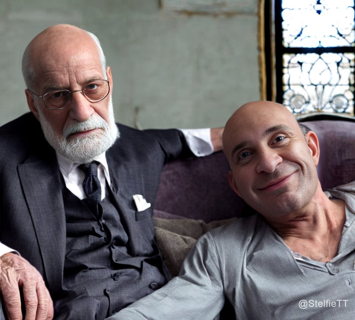 StelfieTT's tweet photo. 📳 Stelfie Log #29 : Relax with Freud, 1933.
Time travelling can be stressful, luckily I have a priority line with Sigmund.
#Stelfie #StableDiffusion #Ai #NFT #parody #Freud #history https://t.co/LyVDX5Aczu