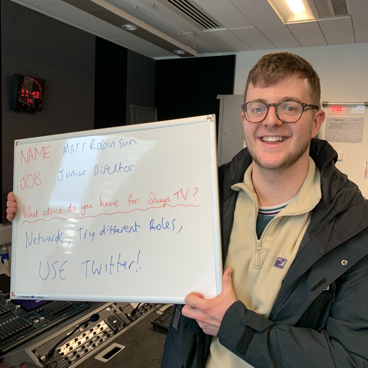 📺 Quays TV Tip 📺

“Network, try different roles, use Twitter!”

- <a href="/MattRHD/">Matt Robinson</a>, Junior Director at <a href="/TalkTV/">Talk</a> 🎬