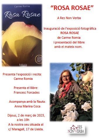AssociacioNon's tweet photo. ROSA ROSAE de Carme Romia, inauguració i presentació del llibre el proper dijous dia 2 de març a les 19 hores. 
A la nostra seu situada al Carrer Maragall 17 de Lleida. https://t.co/zPTiY1RrUC