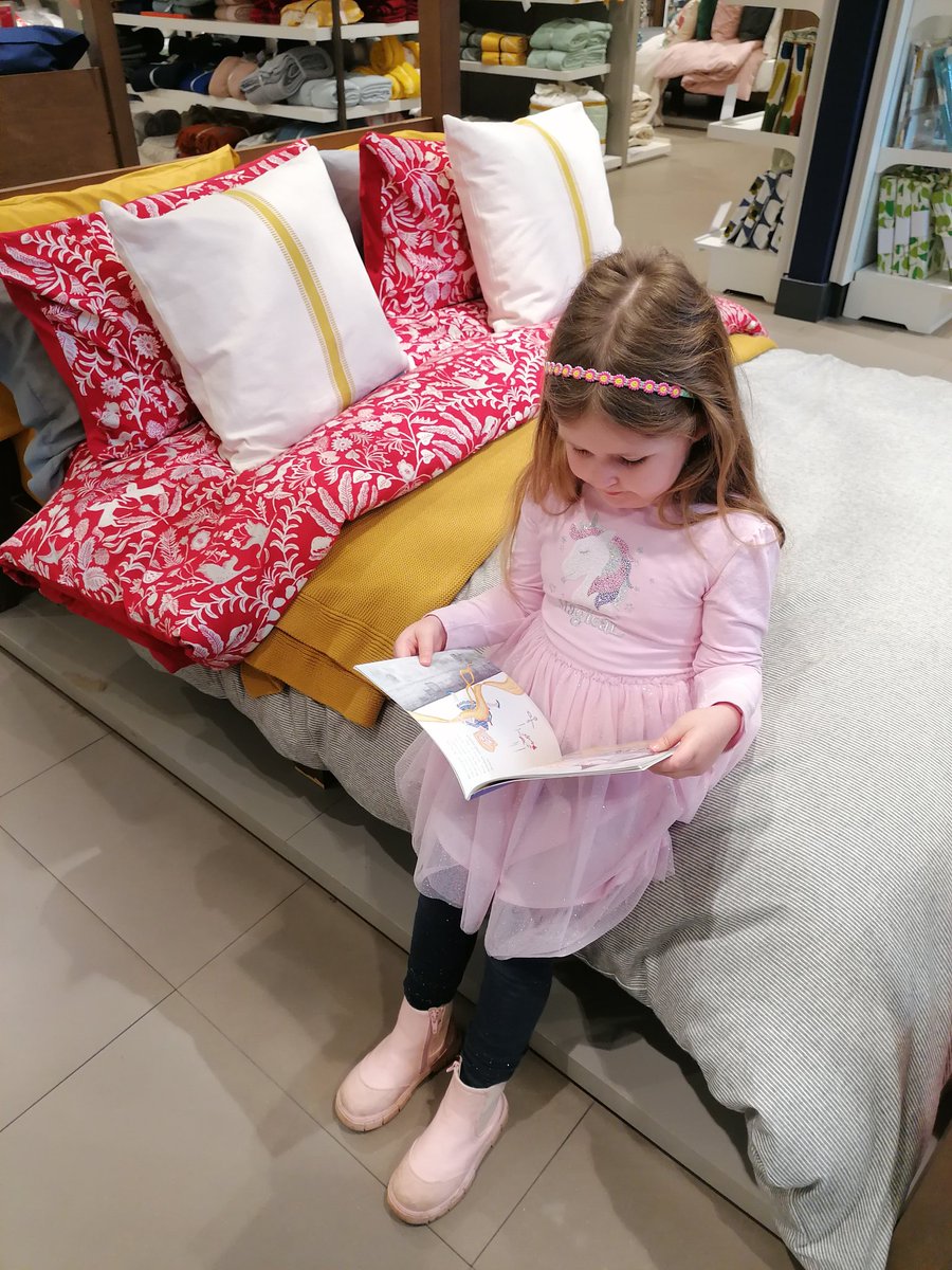 Victori00905745's tweet photo. Annabelle taking on the reading in a strange place in Cheadle challenge for #CHPSReading! 
 #JohnLewis https://t.co/i3ZNbGiYGv
