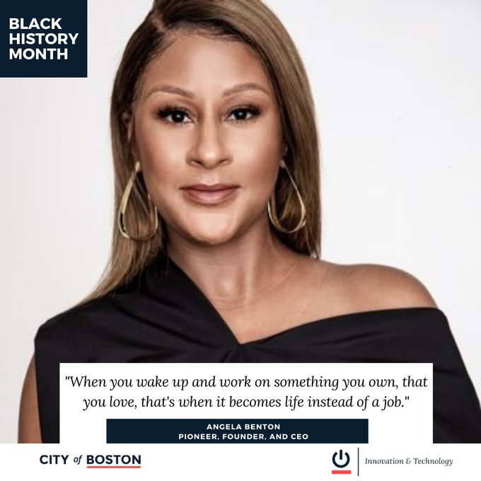 DoITBoston's tweet photo. #AngelaBenton is the Founder and CEO of #Streamlytics, but is well known for launching Black Web 2.0 and NewMe accelerator. #BlackWeb served as a place for marginalized Black professionals to gain a voice in the tech sector. #NewME is the first global accelerator for minorities. https://t.co/RY43o93nOq