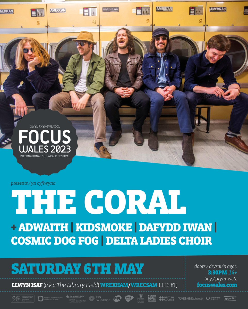 FocusWales's tweet photo. 🪸 @thecoralband --> FOCUS Wales 2023 + @adwaithmusic + @Kidsmokemusic + 🙌@dafyddiwan🙌 + @fog_cosmic  + @DeltaChoir 🎪 MAI 6 MAY #WREXHAM tocynnau : tickets at https://t.co/hYRWXCDGyD https://t.co/7M0Lk2o72J