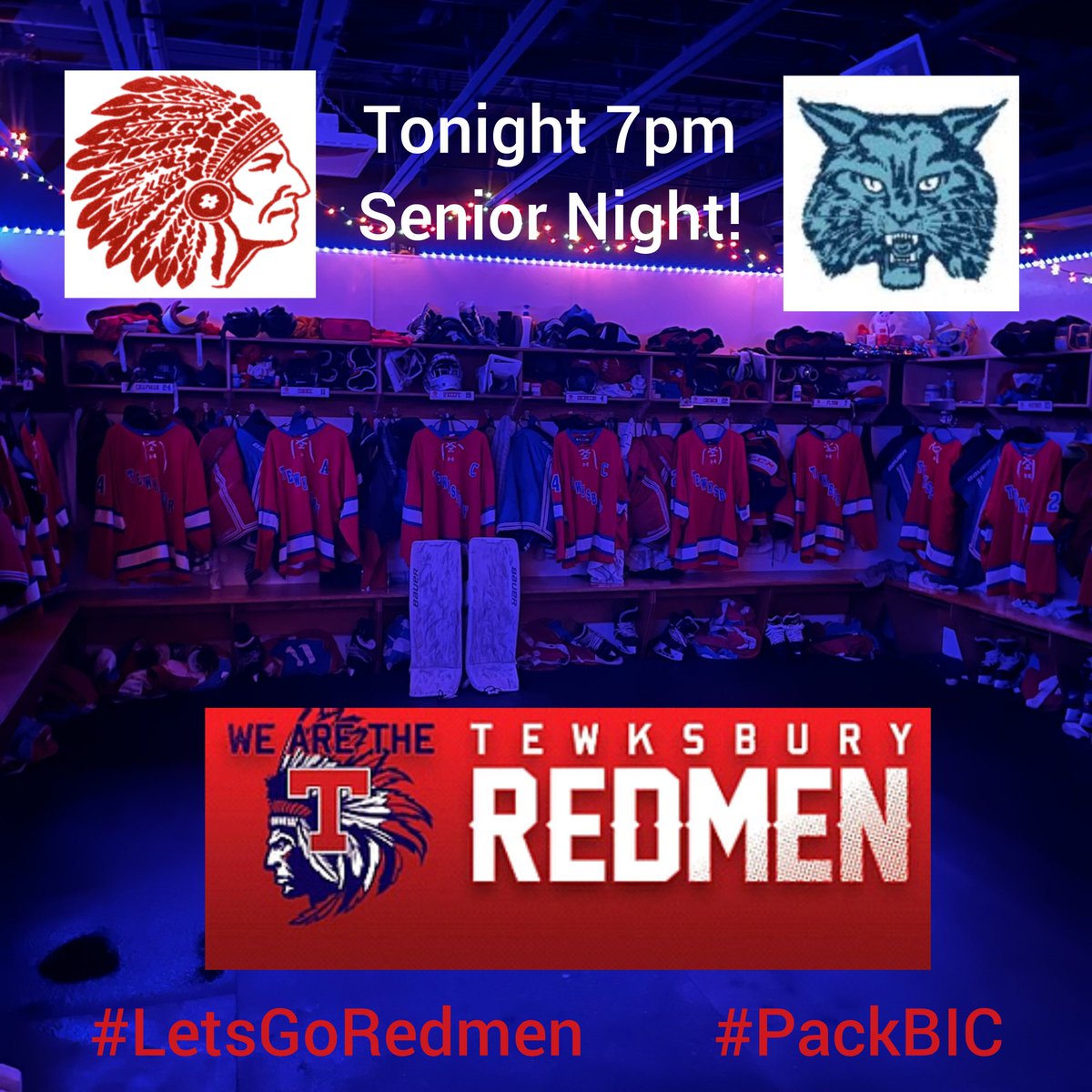 TMHSHOCKEY's tweet photo. **GAMEDAY** REDMEN v. Wildcats 7pm @ Breakaway!! Does it get any better...YES... add Senior Night!! Come  out and Celebrate our Senior class! Game #20 #RivalryGame #LetsGoRedmen #PackBIC @MassHSHockey @MHLbbiglive @MassNZ @HNIBonline @In_The_Slot https://t.co/7EtGdxiEon