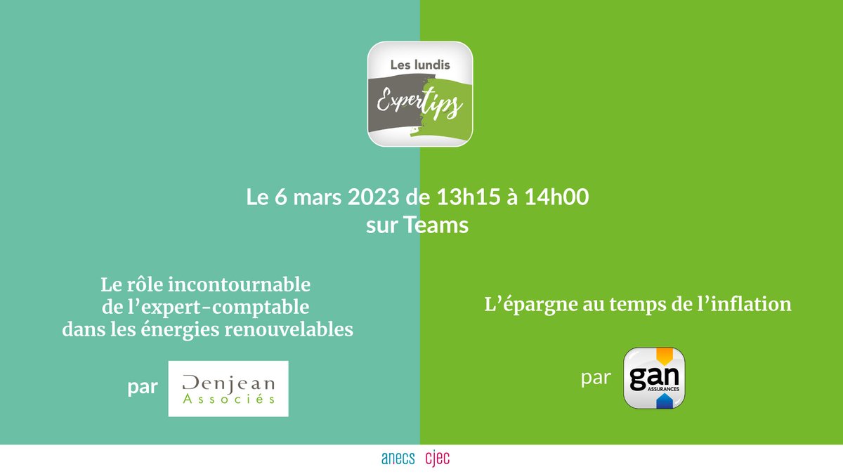 CarineGil1's tweet photo. Pensez à #Expertips lundi 6 mars à 13h15!
#partenariat et rdv mensuel @Gan_Assurances @DenjeanAssocies @ANECSnational @CJECnational pour les jeunes #expertscomptables
inscription : https://t.co/4UBO9M0K7b
@JPC_harp @adrien_decoster @AlexandreM012 @nicolaspoussy @Humann67Chris https://t.co/H6mlpOXdfx