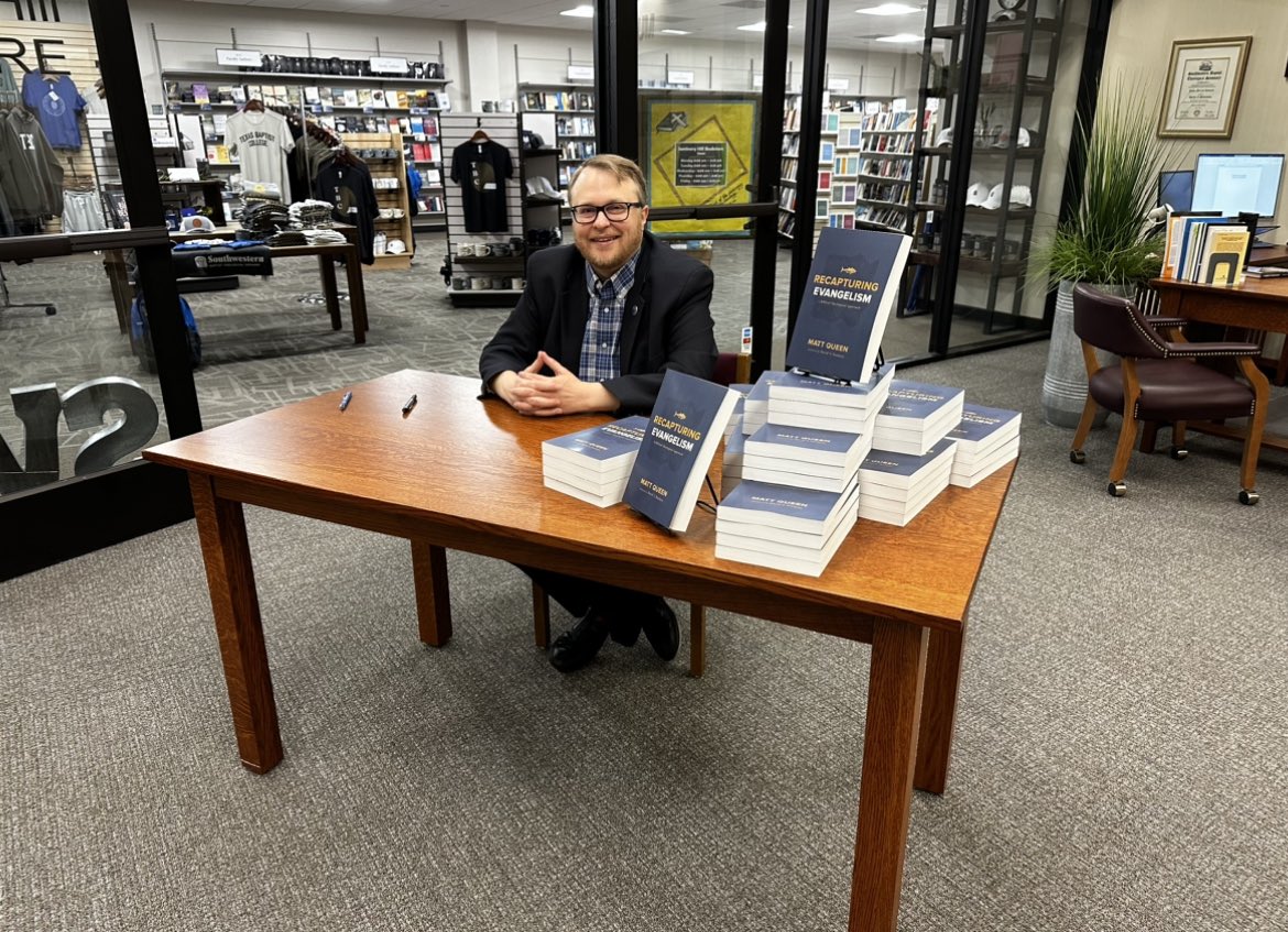 Our @swbts interim provost <a href="/DrMattQueen/">Matt Queen</a> is here and ready to sign your copy of “Recapturing Evangelism” at the Seminary Hill Bookstore. We are offering 30% off at this event only!