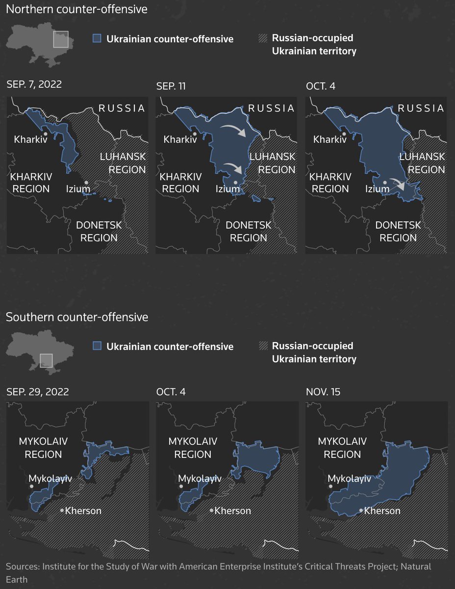 Reuters's tweet photo. Ukraine and Russia are now engaged in attritional warfare in the east. Small gains are claimed regularly by Moscow.

The intensity of the battles has increased in recent weeks, with both expected to launch major spring offensives https://t.co/BrL9jqGZxC by @ReutersGraphics 6/6 https://t.co/lLOny9NkJx