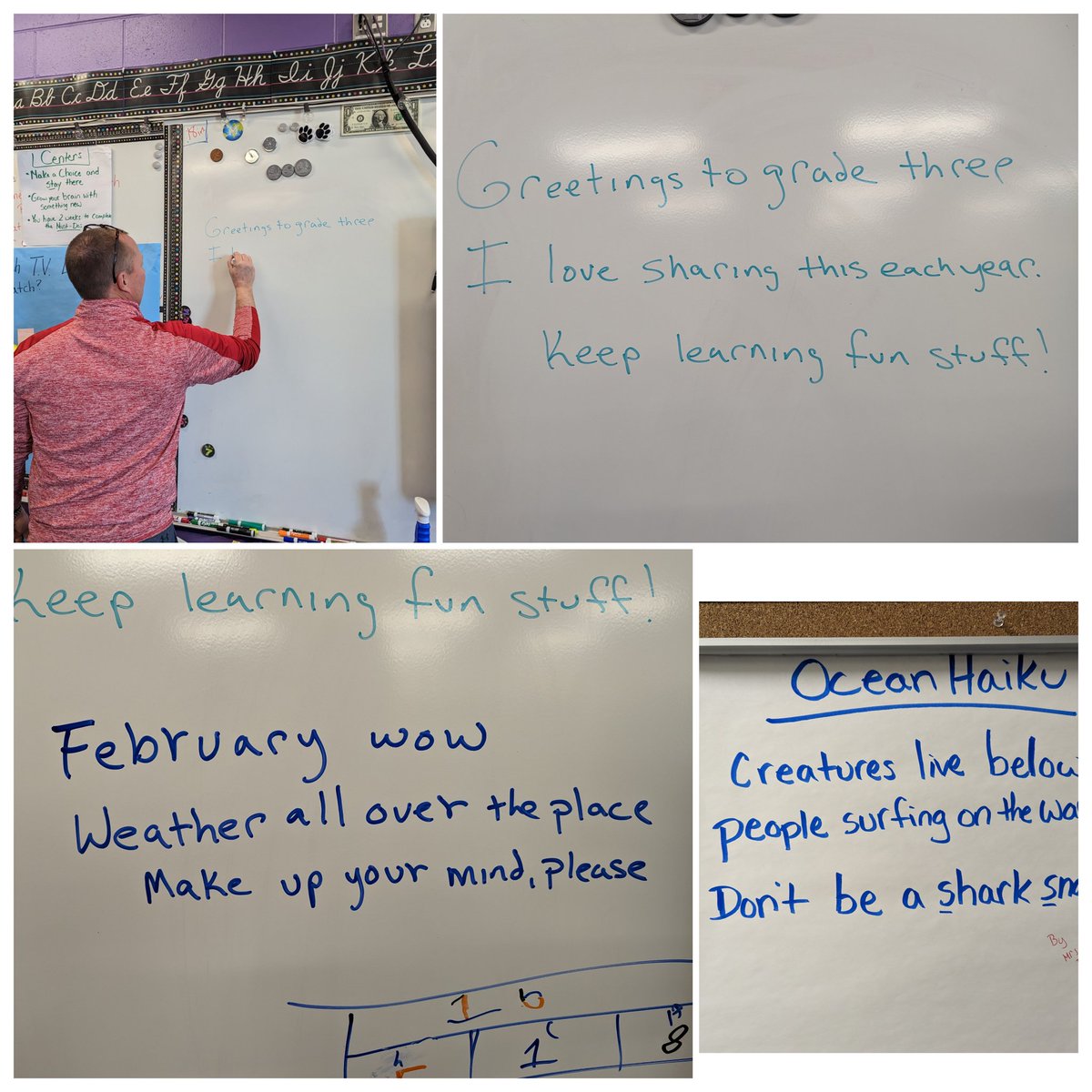 InquiryEdu's tweet photo. When your principal loves haiku as much as your class & he writes them for you! @Kramer_TSD #poetry #edutwitter https://t.co/gNFYWP8KjV