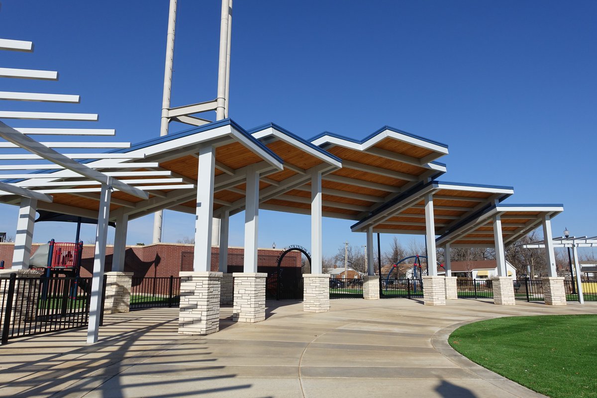 Custom designed tiered monoslopes combine into a grand pavilion around this round gathering space. 
#poligonstructures #pavilion #parksandrecreation #shade #CommunityPark
