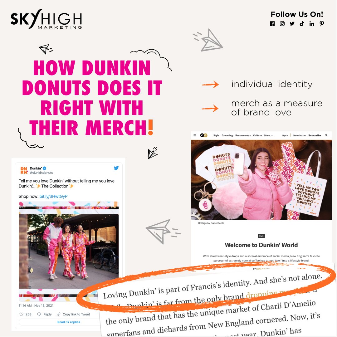 skyhighmktg's tweet photo. The world of branded merchandise! Even Dunkin Donuts has it right😍 It shows a level of trust and commitment when one wears a brands merchandise! #brandlove #individualidentity #brandedmerchandise https://t.co/SjWp6cdsjY
