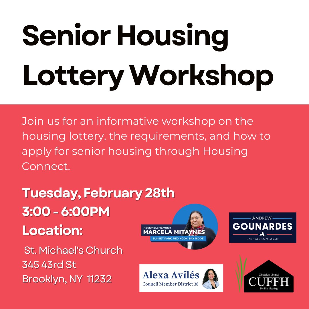 CUFFH's tweet photo. Are you a senior in need of housing? 🏨
￼
Our services team will be hosting a free workshop on how to apply to the senior housing lottery to help guide households of 1 to 2 people (where at least one of the members is over 62 years old) start their application📝 https://t.co/nBPSZ1NAsO
