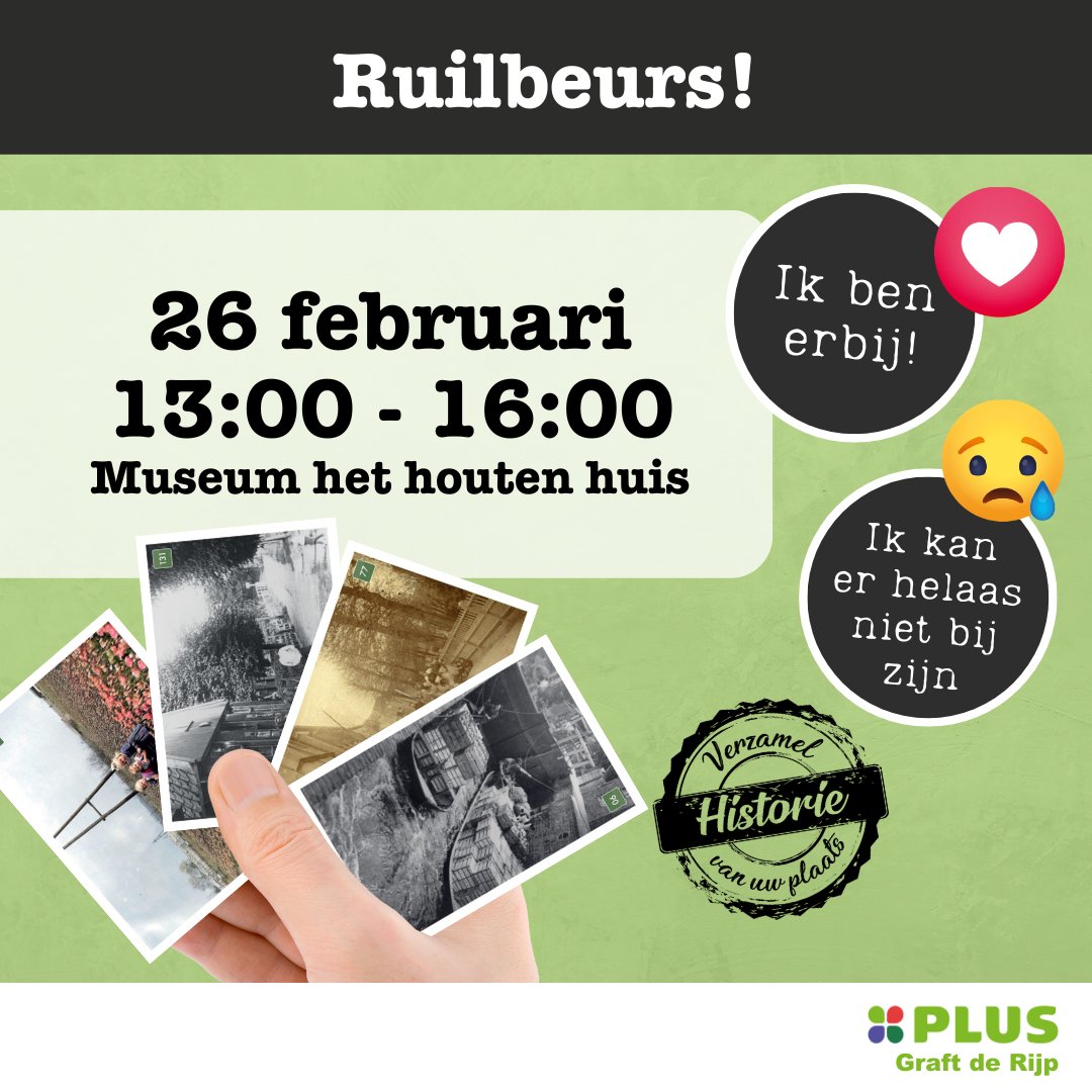 Ruilbeurs zondag 26 februari
Zondag is de ruilbeurs in Museum In 't Houten Huis van 13:00-16:00. Voor de mensen die nog plaatjes missen in het boek Polderdorpen in beeld van Plus Graft-De Rijp, dit is je kans! De koffie staat klaar! De entree is voor deze activiteit gratis.