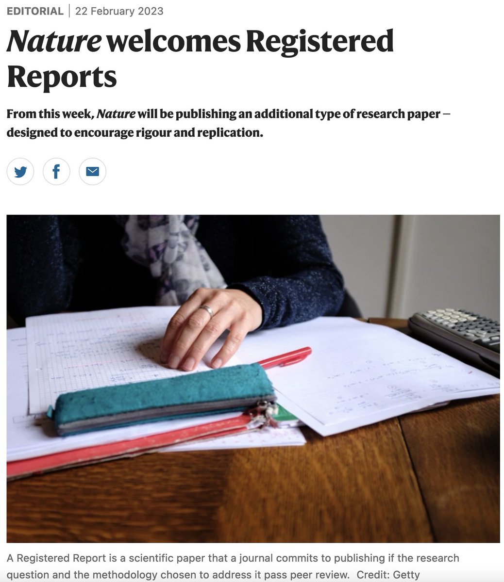 10 years after we created Registered Reports, the thing critics told us would never happen has happened: @Nature is offering them Congratulations @Magda_Skipper & team. The @RegReports initiative just went up a gear and we are one step closer to eradicating publication bias.