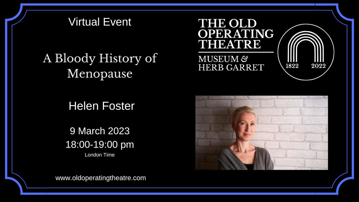 OldOpTheatre's tweet photo. If you did not have a chance to attend @dr_hlfoster 's fantastic talk last November #OldOpTheatre, you are in luck! She will be delivering it virtually on 9 March! Book your tickets here for "A Bloody History of #Menopause" πhttps://t.co/qaicSIjFfD
#OldOpEvent https://t.co/l7y0TE0ob0