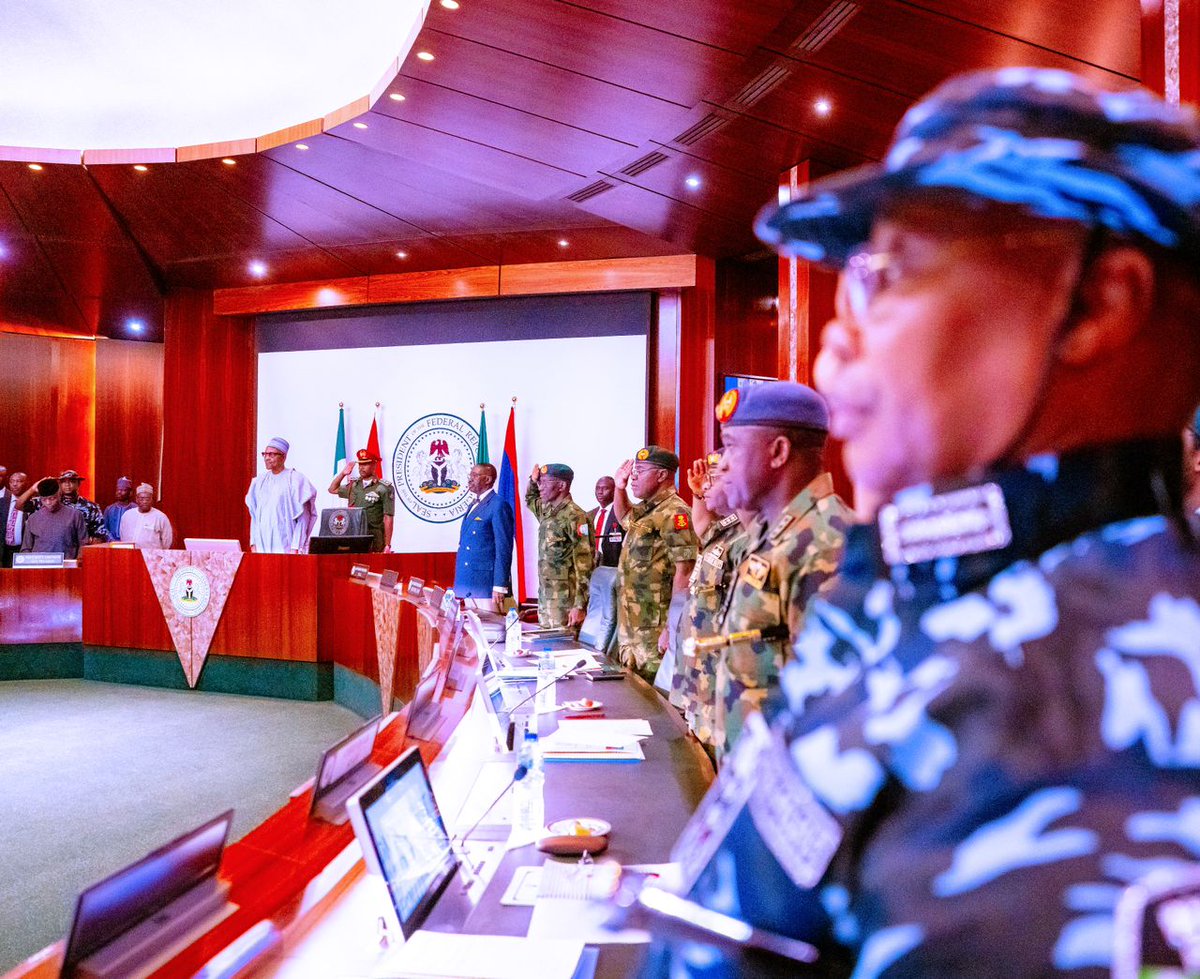 Today, President @MBuhari along Vice President @Profosinbajo, Chairman of Coalition against Covid-19 & CEO of Dangote Group Alhaji Aliko Dangote, CBN Governor Godwin Emefiele & CEO of Access Bank Herbert Wigwe during the Launch of CACOVID Security Equipments in State House Abuja.