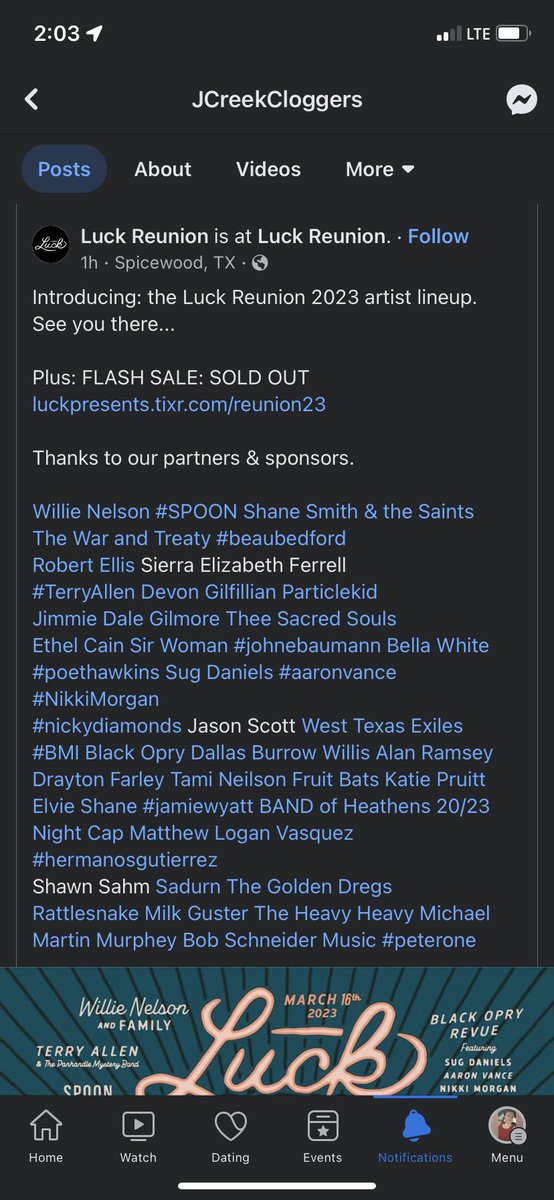 Jcreekcloggers's tweet photo. We are heading down to Willie’s Backyard @WillieNelson for the @LuckReunion in Texas! Check out the full line up and come #getlucky with us and #zebross on March16th!! #willienelson #jcreekcloggers #blueshirtguy #luckreunion #lucktx #luckpresents #newbootgoofin https://t.co/8is65Fqdg8