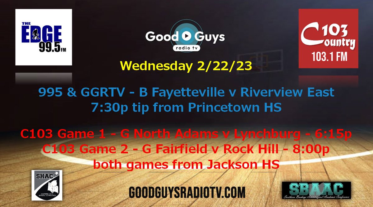 Fayetteville is on 995TheEdge.fm and GoodGuysRadioTV.com tonight! It's a SHAC Showdown for game 1 tonight on C103.fm &amp; our game 2 winner moves on to play the winner of game 1!!! Did you catch all that?! Tune in 15 minutes early for our tip-off show!