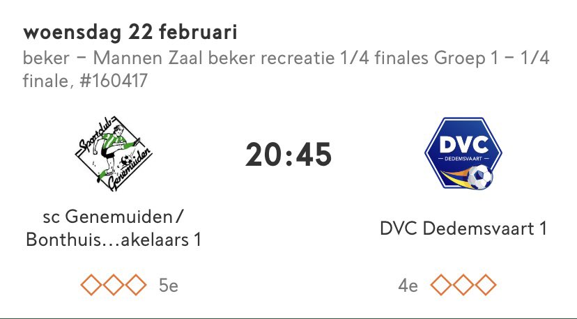 Vanavond speelt DVC Dedemsvaart Zaal1 voor de kwartfinale van de beker in en tegen SC Genemuiden 1. 

Wedstrijd is live te volgen via de livestream: breman.net/speciale-live-…