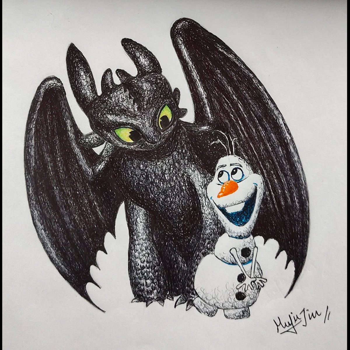 Mukil_mecalan's tweet photo. "Some People Are Worth Melting For."
-Toothless x olaf
.
.
#dragon #howtotrainyourdragon #toothless #toothlessthedragon #olaf #olaffrozen #ballpen #scribble #pen #black #nightfury #frozen #art #artist #sketch #disney #disneyland #disneyworld #drawing #kids https://t.co/mKp8GQfV1y