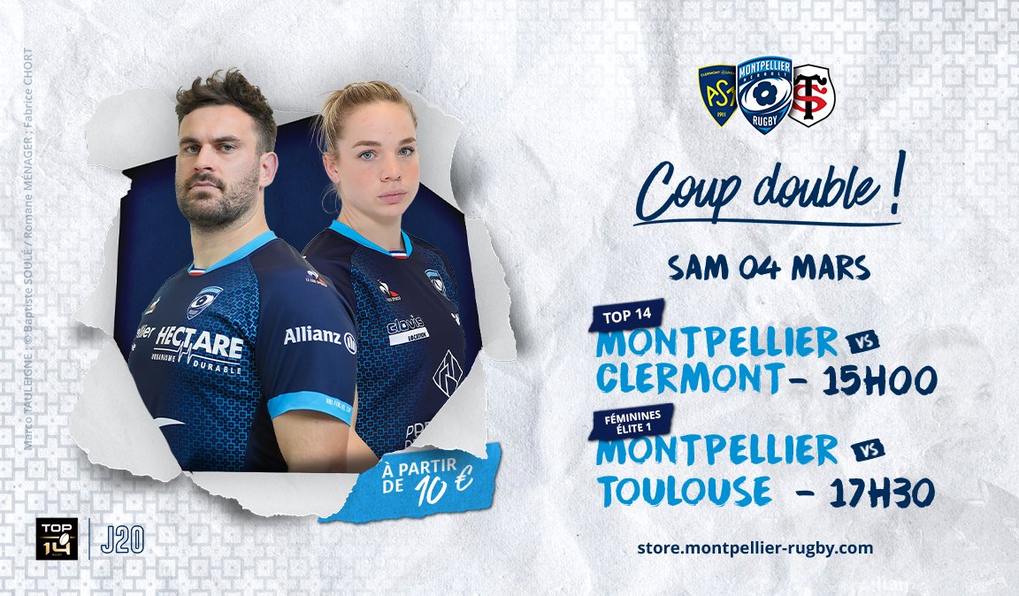 MHR_officiel's tweet photo. 𝑪𝒐𝒖𝒑 𝒅𝒐𝒖𝒃𝒍𝒆 ! 🏉🏉

Le samedi 4 mars, le @MHR_Feminin s'invite au GGL Stadium pour une double-dose de rugby ! 

Au programme :

➡️ Les garçons avec #MHRASM à 15H00 
➡️ Les filles avec #MHRST à 17H30

  + d'infos :  https://t.co/Erew1k2zGZ

#TEAMMHR https://t.co/86k3lkIinC
